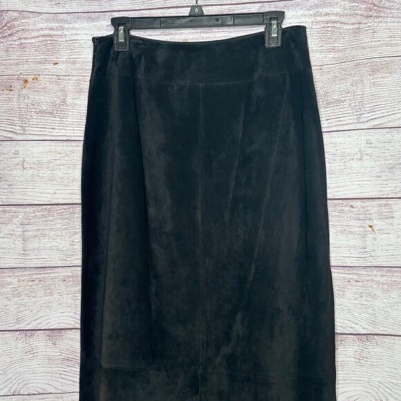 Kate Hill 100% Leather Black Suede Wester Rodeo Midi Kick Pleat Skirt Size 8 - Picture 3 of 7